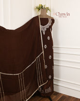 Organza Brown Unstitched Suit